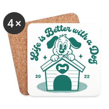 Life Is Better With A Dog Cartoon - Coasters (set of 4) - white - Front