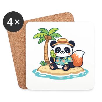 Panda Beach Island style hawaïen - Dessous de verre (lot de 4) - blanc - Devant