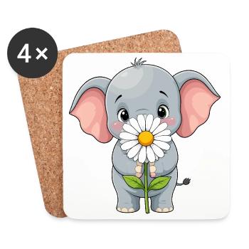 Little elephant with flower - Coasters (set of 4) - white - Front