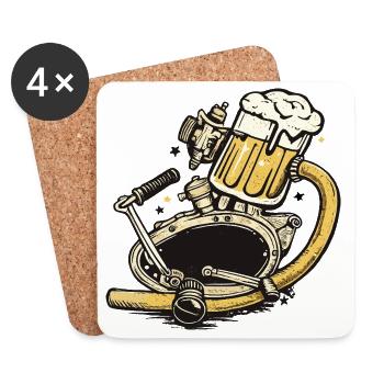 Motif de brasserie de bière Steampunk Buveur de bière Motard - Dessous de verre (lot de 4) - blanc - Devant