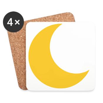 Yellow Moon Crescent on Black - Coasters (set of 4) - white - Front