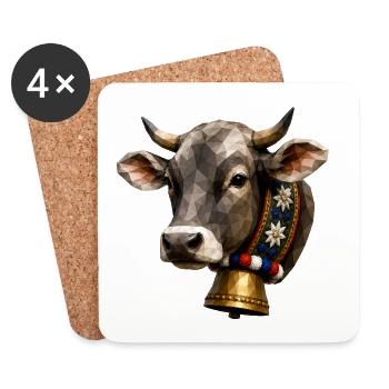 Polygon Style Cow with Bell - Coasters (set of 4) - white - Front