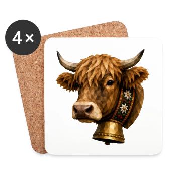 Polygonbullenkopf mit Glocke - Untersetzer (4er-Set) - Weiß - Vorne
