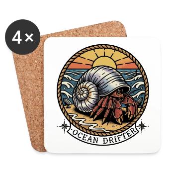 Vintage Hermit Crab Muschel-Abzeichen - Untersetzer (4er-Set) - Weiß - Vorne