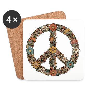 60er Peace Symbol Blumen - Untersetzer (4er-Set) - Weiß - Vorne