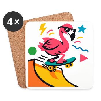 Flamingo Skateboard Neon - Untersetzer (4er-Set) - Weiß - Vorne