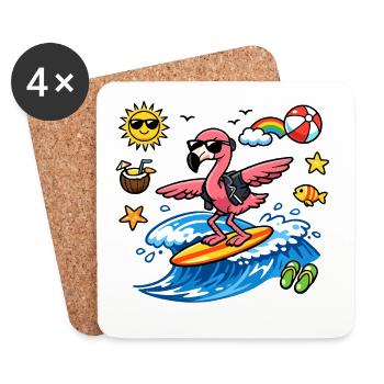 Surfer Flamingo auf Welle - Untersetzer (4er-Set) - Weiß - Vorne