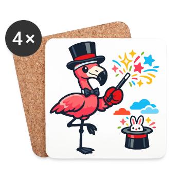 Flamingo-Zauberer im Hut - Untersetzer (4er-Set) - Weiß - Vorne