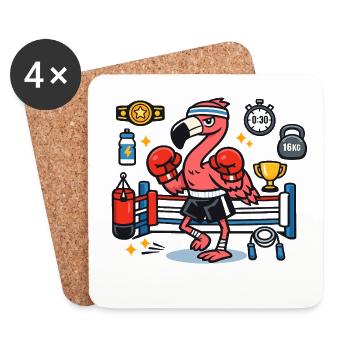 Combat de boxe flamant rose sur le ring - Dessous de verre (lot de 4) - blanc - Devant