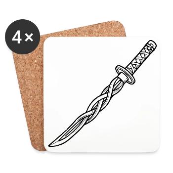 Katana Schwert Fantasy Samurai Ninja Cosplay - Untersetzer (4er-Set) - Weiß - Vorne