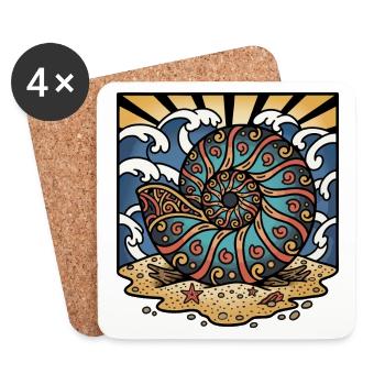 Coquillage Ammonite Nautile Plage Ocean Retro - Dessous de verre (lot de 4) - blanc - Devant