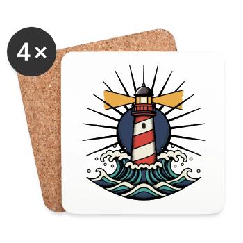 Phare Maritime Vagues Ocean Tatouage Retro - Dessous de verre (lot de 4) - blanc - Devant