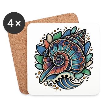 Nautilus Shell Spiral Ocean Wave Retro - Coasters (set of 4) - white - Front