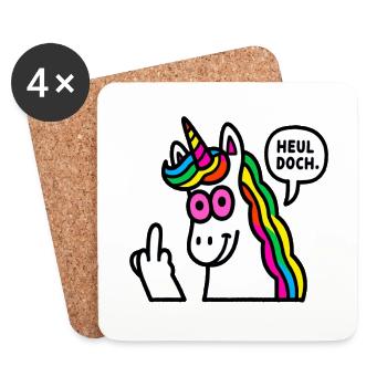Regenbogen Unicorn Mittelfinger - Untersetzer (4er-Set) - Weiß - Vorne