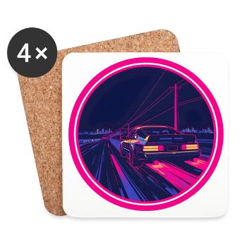 Voiture néon Cyberpunk Synthwave rétro - Dessous de verre (lot de 4) - blanc - Devant