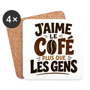 J’aime le café plus que les gens - Dessous de verre (lot de 4) - blanc - Devant