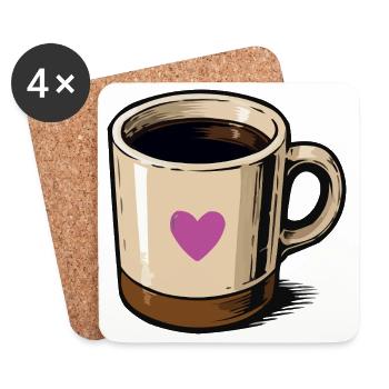 Herzmug mit Rosa Herz Illustration - Untersetzer (4er-Set) - Weiß - Vorne