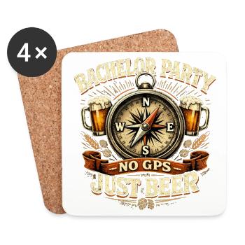 JGA Shirt Herren: No GPS Just Beer Kompass - Untersetzer (4er-Set) - Weiß - Vorne