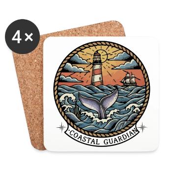 Lighthouse Whale Ship Coastal Guardian Badge Retro - Coasters (set of 4) - white - Front