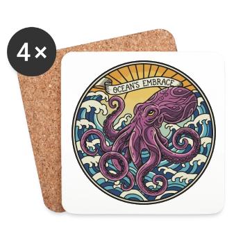Pieuvre Kraken Vintage Ocean Embrace Badge - Dessous de verre (lot de 4) - blanc - Devant