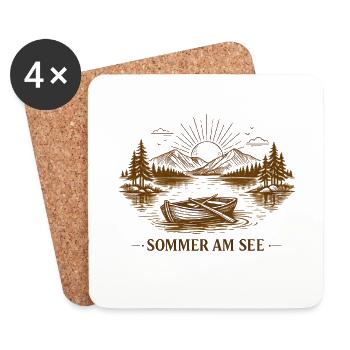 Sommer am See – Boot im Morgenlicht - Untersetzer (4er-Set) - Weiß - Vorne