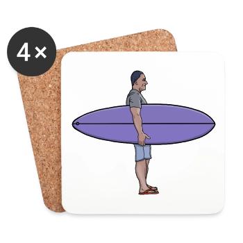 Minimalistischer Surfer mit lila Surfbrett Illustrati - Untersetzer (4er-Set) - Weiß - Vorne