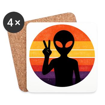 Retro Alien Peace Sign on Sunset Stripe - Coasters (set of 4) - white - Front