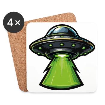 Green UFO Laser Beam - Coasters (set of 4) - white - Front
