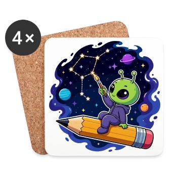 Alien auf Bleistift im Sternenhimmel - Untersetzer (4er-Set) - Weiß - Vorne