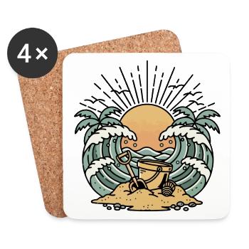 Seau Pelle Plage Vagues Palmiers Soleil Retro - Dessous de verre (lot de 4) - blanc - Devant
