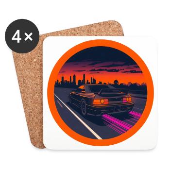 Retro JDM Sports Car Synthwave Cyberpunk T-Shirt - Coasters (set of 4) - white - Front