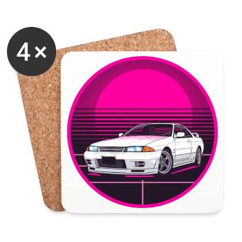 T-shirt rétro JDM Drift Car Synthwave Cercle rose - Dessous de verre (lot de 4) - blanc - Devant
