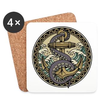 Anchor Navy Octopus Kraken Waves Retro-Abzeichen - Untersetzer (4er-Set) - Weiß - Vorne