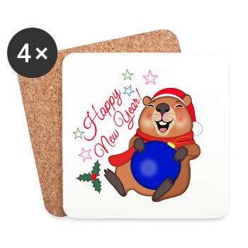 New Year's capybara - Coasters (set of 4) - white - Front