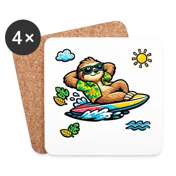 Faultier Surfen - Untersetzer (4er-Set) - Weiß - Vorne
