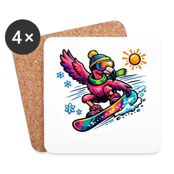 Snowboard de flamant rose en pleine splendeur hivernale - Dessous de verre (lot de 4) - blanc - Devant