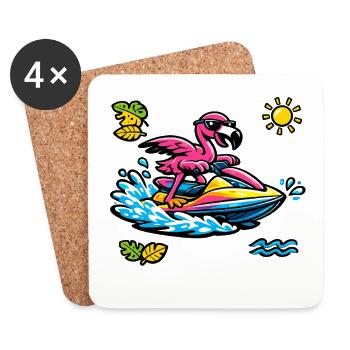 Flamingo Jet Ski Tropenfeeling - Untersetzer (4er-Set) - Weiß - Vorne