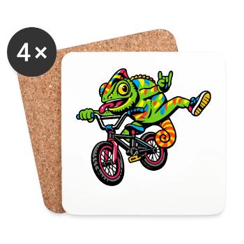 Gecko auf BMX: bunte Fahrt - Untersetzer (4er-Set) - Weiß - Vorne
