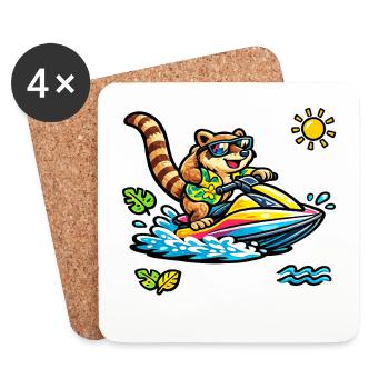 Coati on jet ski in tropical style - Coasters (set of 4) - white - Front
