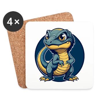 Mascotte de Basilisk Kawaii Logo clipart Logo - Dessous de verre (lot de 4) - blanc - Devant