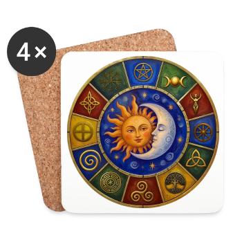 Celestial Pagan Sun Moon and Stars Wheel - Coasters (set of 4) - white - Front
