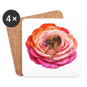 Chien rose dans pétales multicolores couleurs lgbt - Dessous de verre (lot de 4) - blanc - Devant