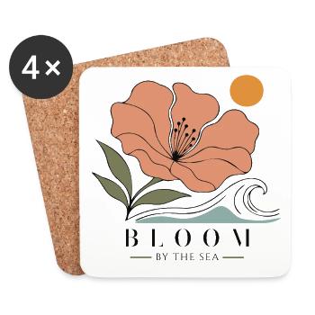 Floraison au bord de la vague florale de la mer - Dessous de verre (lot de 4) - blanc - Devant
