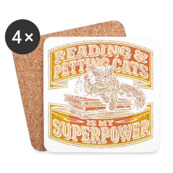 Lire et caresser les chats est mon livre sur les super-pouvoirs - Dessous de verre (lot de 4) - blanc - Devant