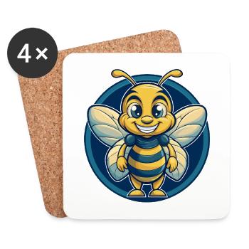 Bee Kawaii Maskottchen-Cartoon-Charakter-Clipart-Logo - Untersetzer (4er-Set) - Weiß - Vorne