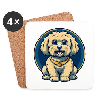 Bichon Frise Dog Kawaii Mascot Cartoon Clipart - Coasters (set of 4) - white - Front