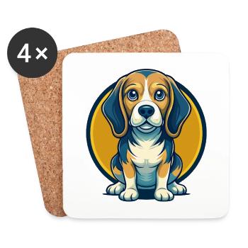 Beagle Dog Kawaii Mascot Cartoon Clipart Logo - Coasters (set of 4) - white - Front