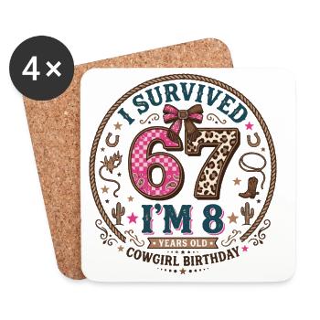 Geburtstagsgeschenk für ein 8-jähriges Western Cowboy-Mädchen - Untersetzer (4er-Set) - Weiß - Vorne
