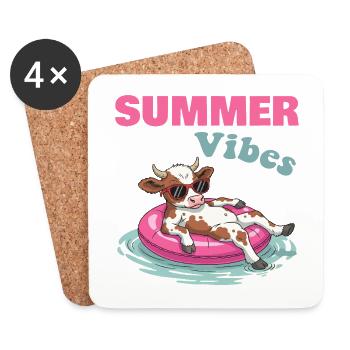 Sommervibes Kuh auf einem Rad - Untersetzer (4er-Set) - Weiß - Vorne