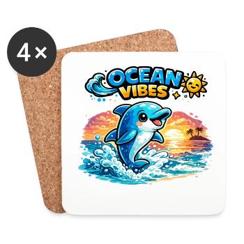 Ocean Vibes Delfin Sonnenuntergang - Untersetzer (4er-Set) - Weiß - Vorne